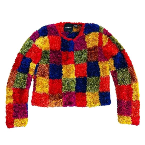 Michael Simon Vintage 90s Women’s Sz M Multicolor Shag Cardigan Sweater Whimsy - Picture 2 of 14